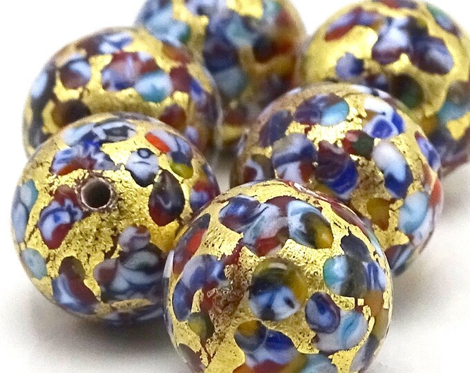 Murano Red Glass Mosaic Beads With Exterior Gold Foilapprox. 11.5mm1 Pc