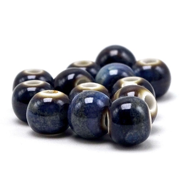 Large Hole Denim Blue Brown Ceramic Beads--Approx. 8mm--50 Pcs. | 37-1197A