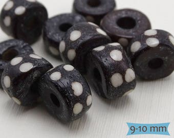 Black White Dotted Bone Tube Beads--10 Pcs. | 20-BN322-10