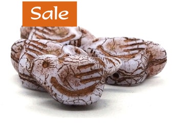 Bronzed Matte White Czech Glass Bird Beads--Approx. 22mm (7/8") x 11mm--6 Pcs. SALE | 43-112-88