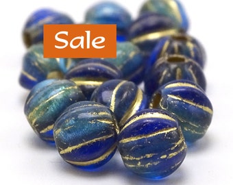 Czech Glass Large Blue Green Melon Beads--6mm--25 Pcs. SALE | 43-66-B64