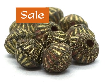 Matte Antique Gold Czech Glass Bicone Beads--9mm--15 pc. SALE | 43-55-88