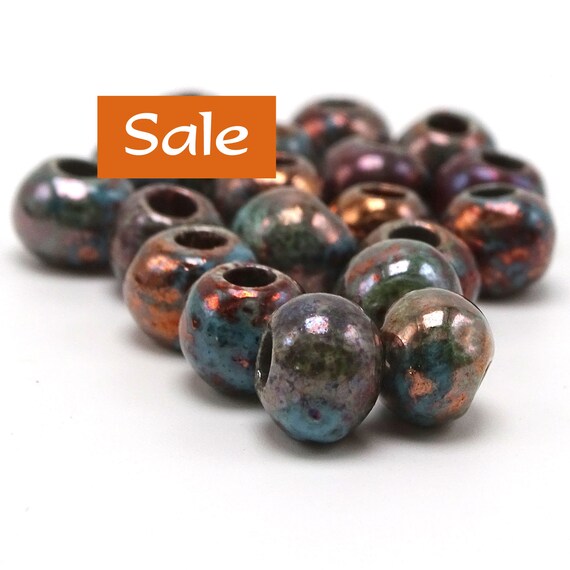 Copper Patina Raku Glaze Beads Large Holesapprox. 9mm10 Pcs. SALE