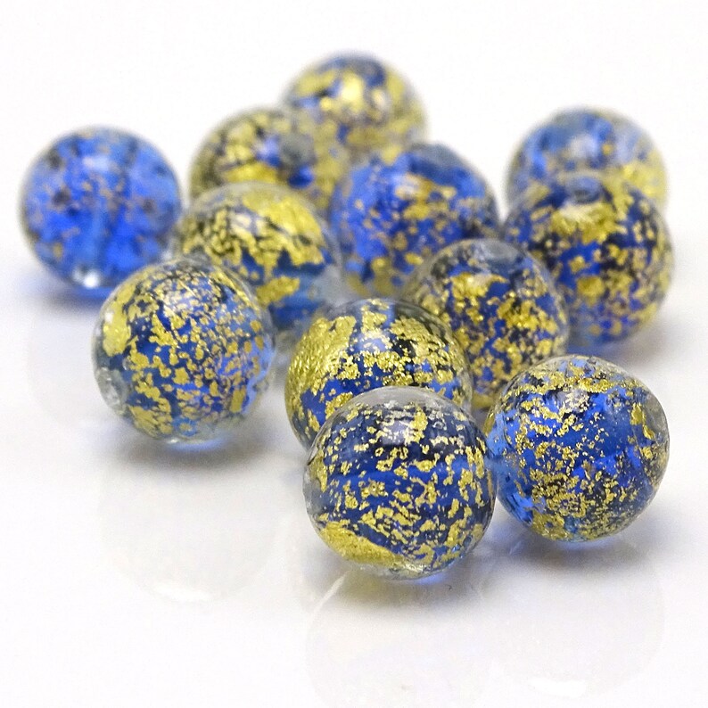 31-CD057 Murano Glass Beads Royal Blue Gold Foil--8mm--1 Pc