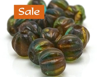 Czech Glass Melon Beads Teal Amber--6mm--25 Pcs. CLEARANCE | 43-66-B86