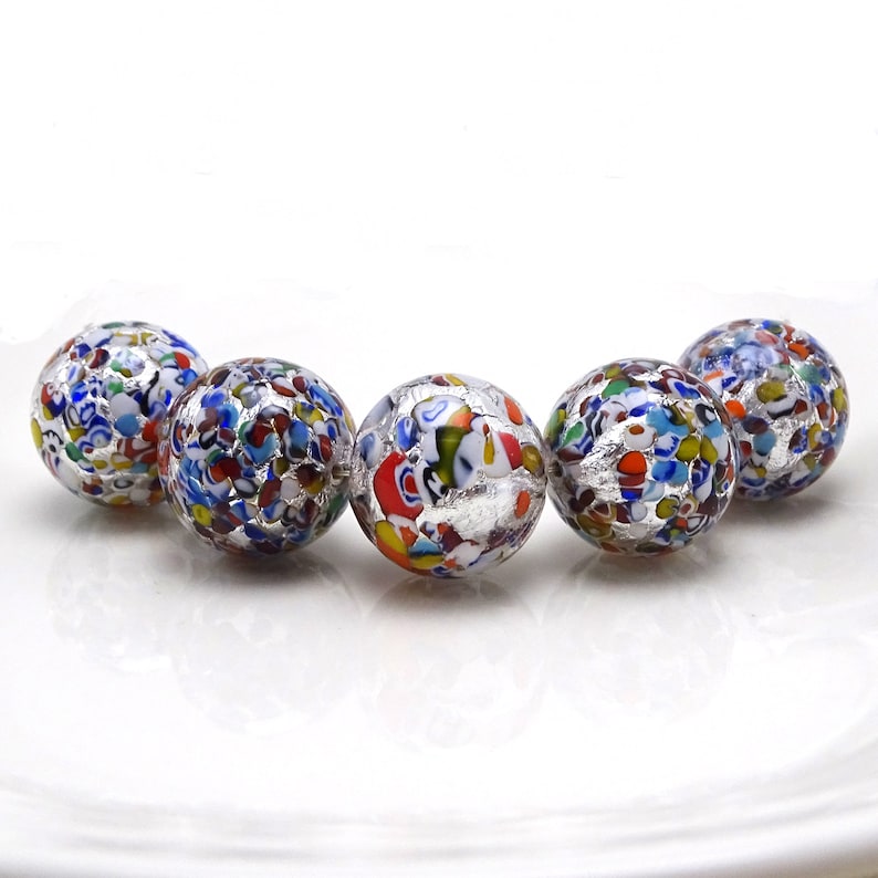 Big Murano Confetti Glass Beads With Sterling Silver Etsy