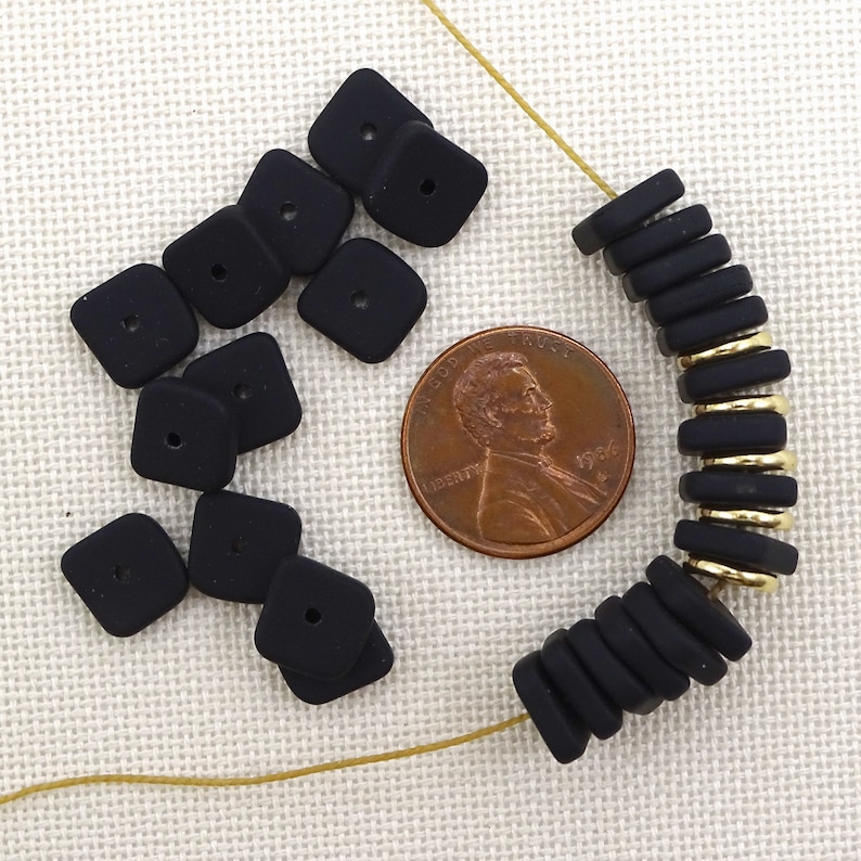 Opaque Matte Black Glass Curvy Square Spacers--9mm x 3mm--20 Pcs 41-104-10