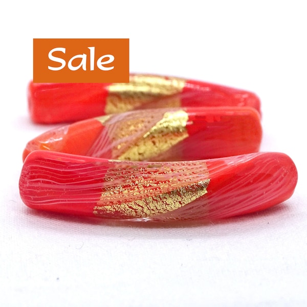 Opaque Orange Gold Curved Venetian Glass Bead--Approx. 8mm x 40mm (1-1/2" L)--1 Pc. CLEARANCE | 31-CV22