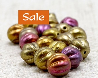 Matte Metallic Mix Czech Glass Melon Beads--8mm--20 Pcs. SALE | 43-68-25