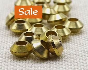 Solid Brass Bicone Spacer Beads Big Holes--6.5mm x 3mm--50 Pcs. SALE | 38-BR749