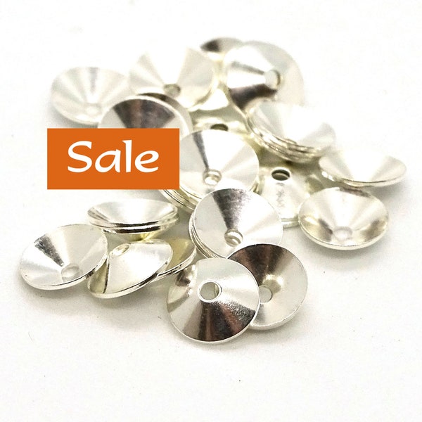 Silver Plated Steel Plain Cone Bead Caps--7mm--5g Approx. 35 pcs. SALE | 30-7262