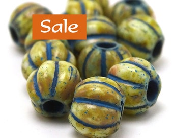 Large Hole Czech Glass Melon Beads Honey Turquoise--8mm--20 Pcs. SALE | 43-68-B20