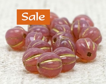 Medium Pink Gold Wash Czech Glass Melon Beads--6mm--25 Pcs. SALE | 43-66-06