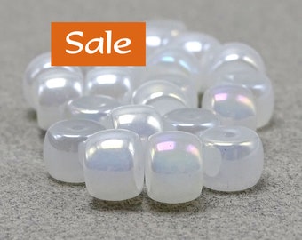 White Iridescent Glass Crow Beads--8.5mm--50 Pcs. CLEARANCE | 30-323