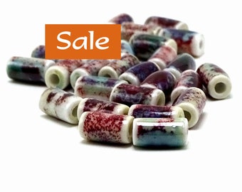 Small Burgundy Green Glazed Ceramic Tube Beads--6mm dia. x 10mm--50 Pcs. SALE | 37-1198C