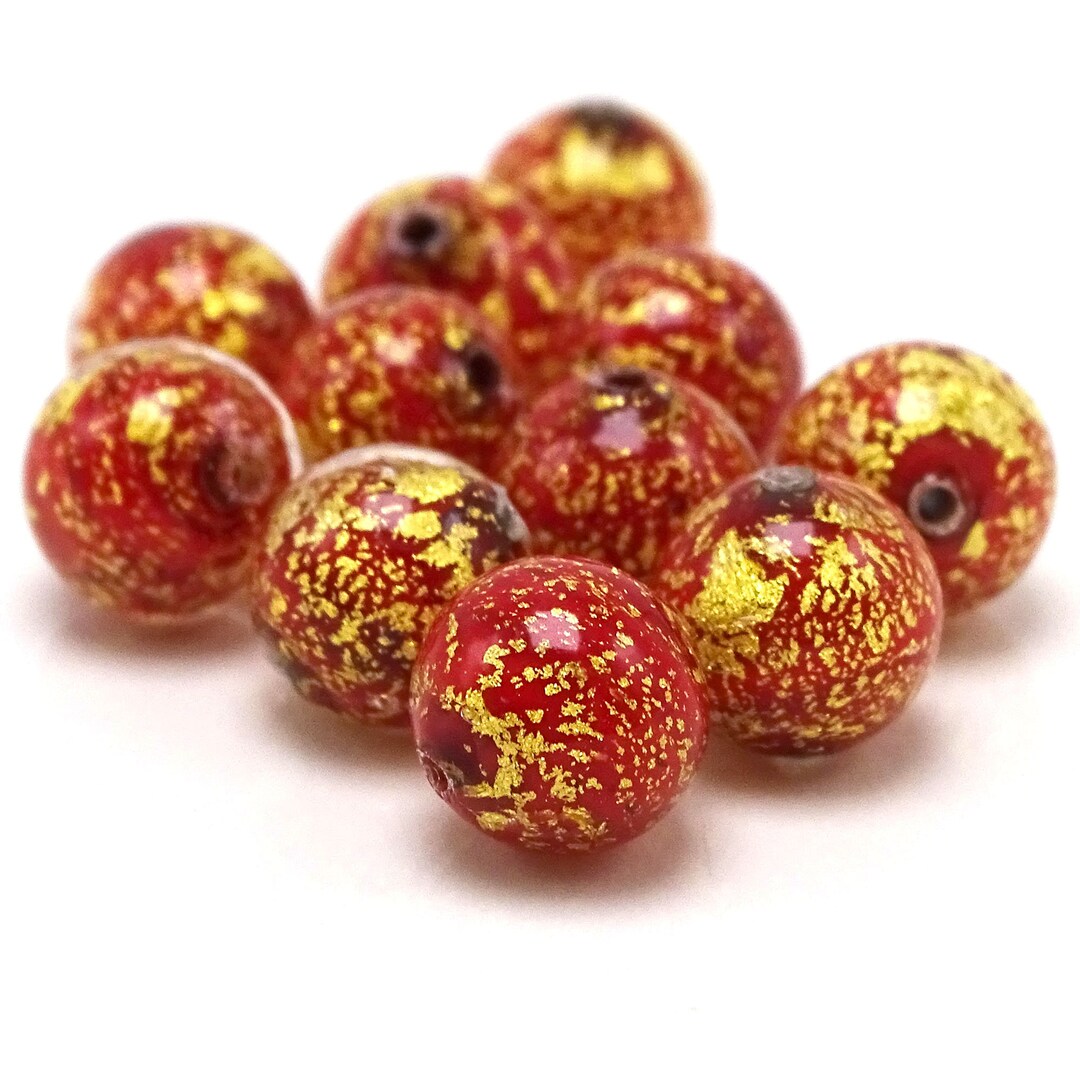 Opaque Red Murano Glass Beads With Gold Foilapprox. 8mm1 Etsy
