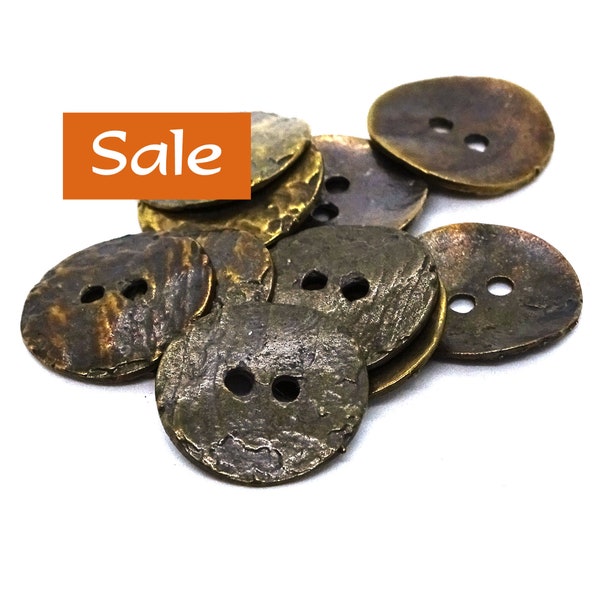 Textured Antique Brass Tone Two Hole Button--16mm--5 Pcs. SALE | 38-AB15