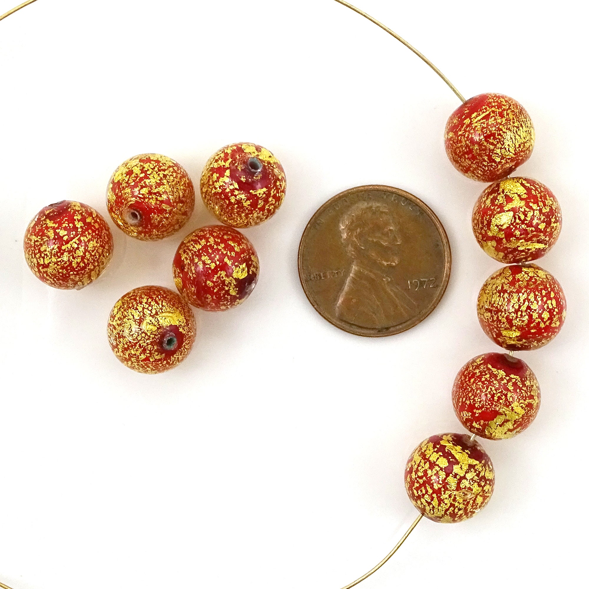 Opaque Red Murano Glass Beads With 14kt Gold Foilapprox. Etsy