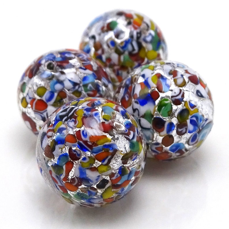 Big Murano Confetti Glass Beads With Sterling Silver Etsy