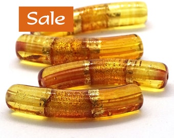 Curved Topaz Gold Murano Glass Tube Bead--Approx. 7mm x 37mm (1-1/2")--1 Pc. SALE | 31-CV05