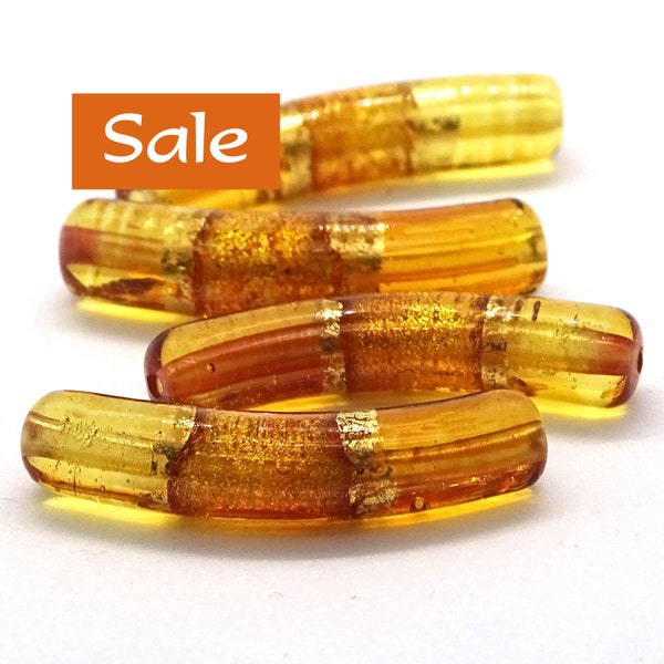 Curved Topaz Gold Murano Glass Tube Bead--Approx. 7mm x 37mm (1-1/2")--1 Pc. SALE | 31-CV05