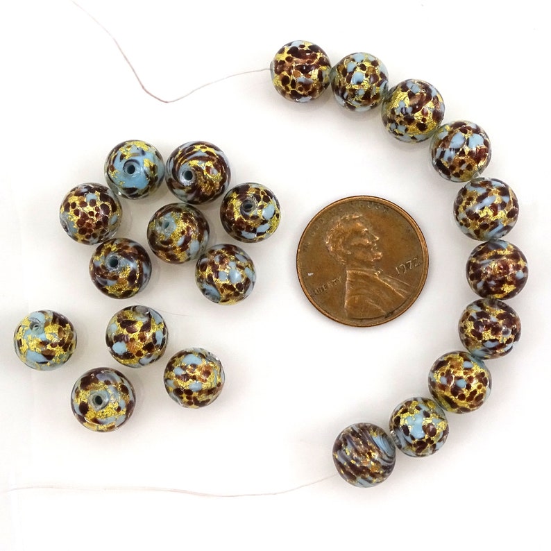 Aqua Black Gold Murano Glass Beads--8mm--1 Pc 31-AVV100