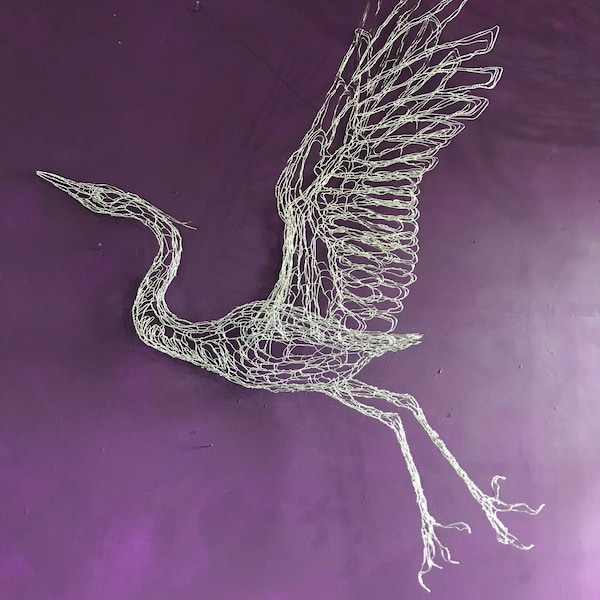 3D 48" Wire Heron Sculpture bu Elizabeth Berrien