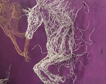 27" Cloud Horse Wire Sculpture Leaps out of Wall