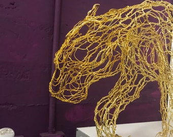 Golden Panther Prowl, 42" Wire Sculpture Big Cat by Elizabeth Berrien