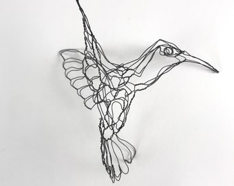 Hummingbird Wire Sculpture: 4" Wire Art Hummingbird with stand by Elizabeth Berrien, internationally acclaimed wire sculptor