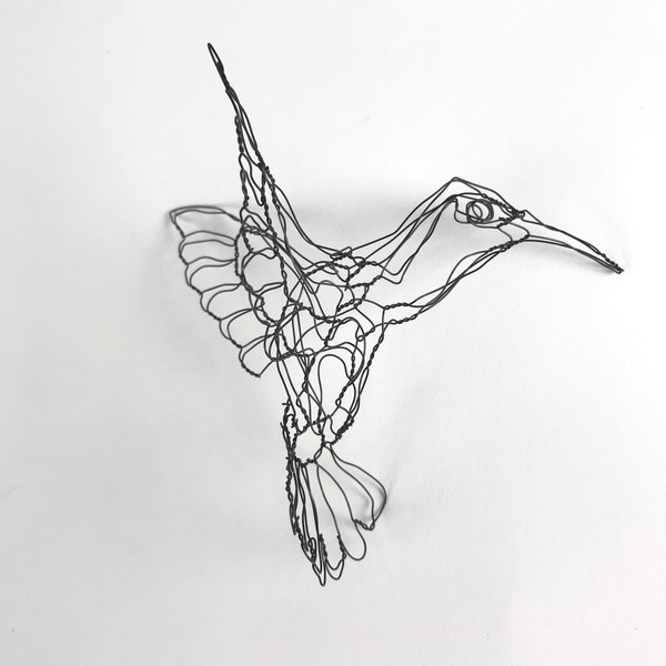 Hummingbird Wire Sculpture: 4" Wire Art Hummingbird with stand by Elizabeth Berrien, internationally acclaimed wire sculptor