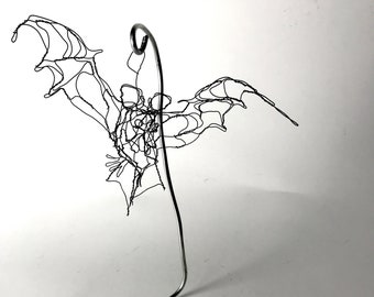 Wire Sculpture Bat 6" Wire Ornament with Stand by Master Wire Sculptor Elizabeth Berrien