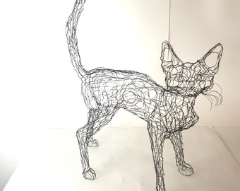 Standing Cat 3D Wire Sculpture by Artist Elizabeth Berrien