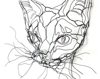 Wire Sculpture Cat Mask: Wall Art by Elizabeth Berrien, internationally acclaimed wire sculptor