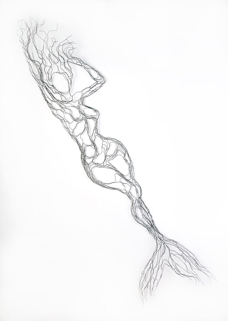 Wire Wall Art 7ft Mermaid by Elizabeth Berrien, internationally acclaimed wire sculptor image 1