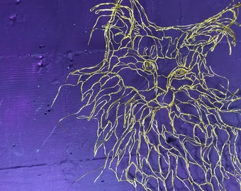 Golden Fluffy Cat Wire Sculpture 2D by Elizabeth Berrien