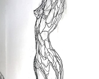Curvy Female Nude Torso 42"h Wire Sculpture (bas relief) by Elizabeth Berrien