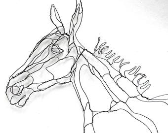 Mule Head Study, 2D Wire Sculpture by Elizabeth Berrien