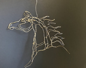 Golden Horse head 2D wire sculpture 4" ornament by Elizabeth Berrien