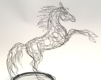 3D 8" Wire Sculpture Horse on Stand by Elizabeth Berrien