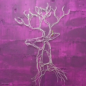 Wild Stag 2D wire sculpture wall art 27&quot; x 36&quot;h by Elizabeth Berrien