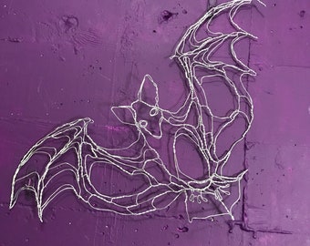 Silver Bat 27” 2D Wire Wall Art By Elizabeth Berrien