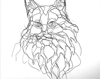 Wire Sculpture Fluffy Cat Mask (The Matted Hairy): Wall Art by Elizabeth Berrien, internationally acclaimed wire sculptor