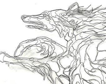 Wolfhound, Borzoi, Silken Windhound Lifesize 2D Wire Sculpture by Elizabeth Berrien