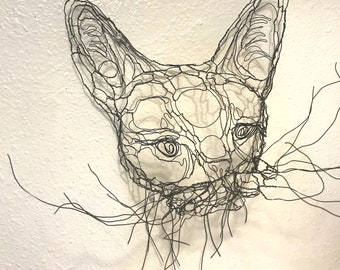 Mega-Kitty, Large Cat Face Mask, Wire Sculpture Wall Art by Elizabeth Berrien
