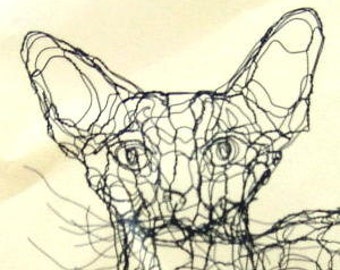 Wire Sculpture Cat: Life Size 3D Kitty by Elizabeth Berrien, internationally acclaimed wire sculptor