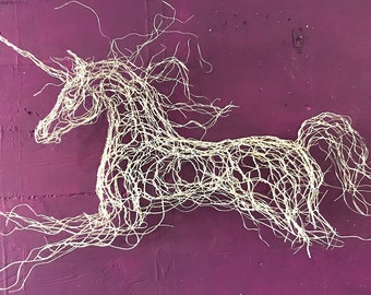 44" Cloud Unicorn 3D Aluminum Wire Sculpture by Elizabeth Berrien