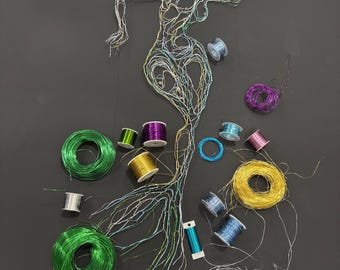 Rainbow Mermaid, 48” Iridescent 2D Wire Sculpture by Elizabeth Berrien
