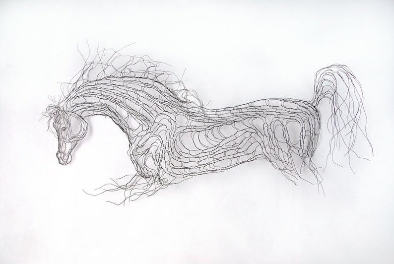 Wire Sculpture Cloud Mare: 72in Arabian Horse Wall Art by Elizabeth Berrien, internationally acclaimed wire sculptor image 1