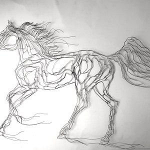 Running, Galloping Arabian Wild Horse 2D, 24 Wire Sculpture by Elizabeth Berrien image 2